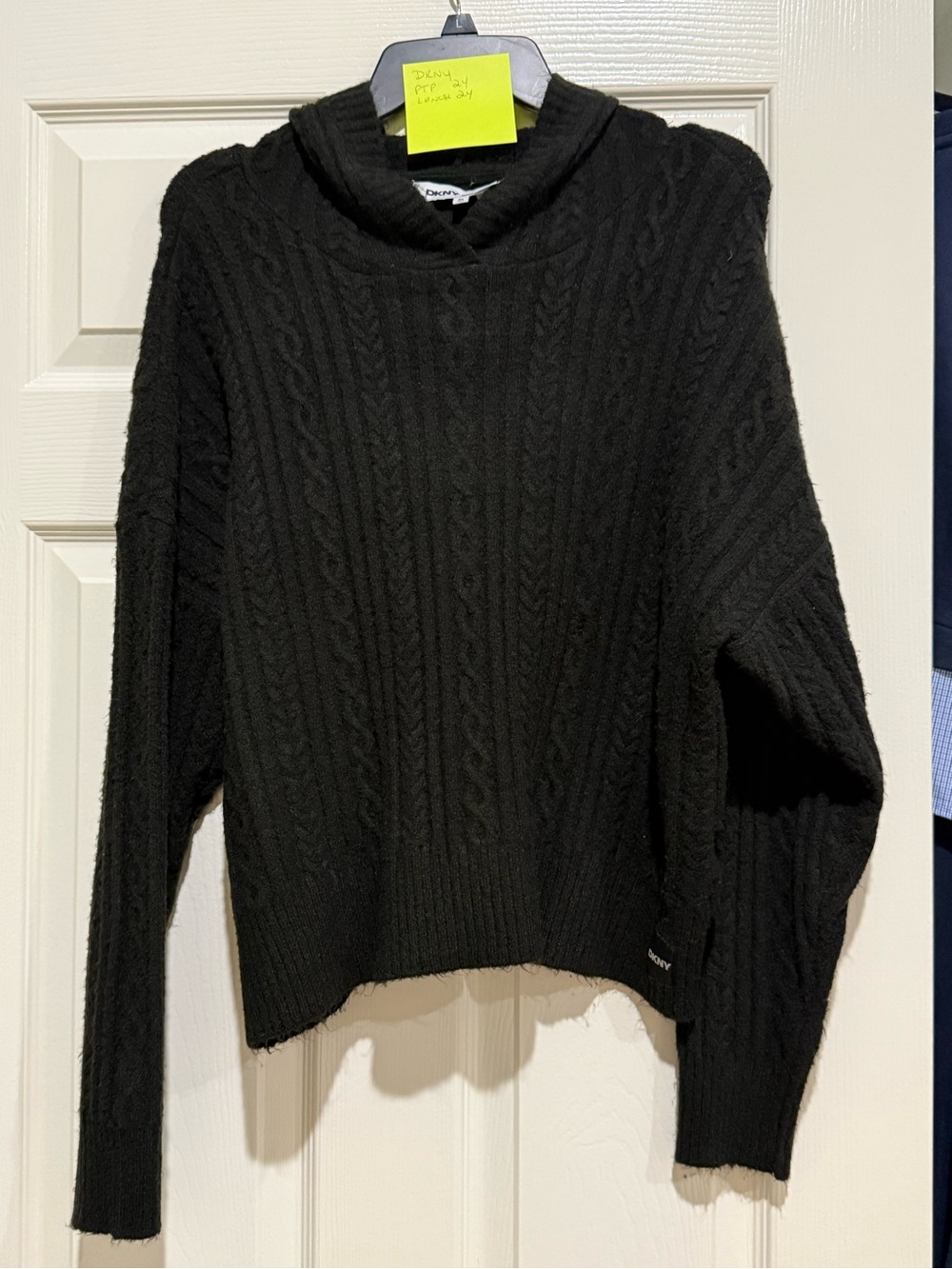 DKNYC Black Cable-Knit Cowl Sweater